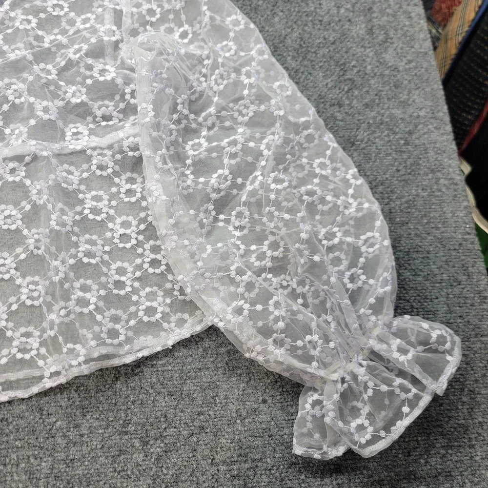 Zara Lavender Floral Lace Sheer V-Neck Peplum Blouse Balloon Sleeve Small